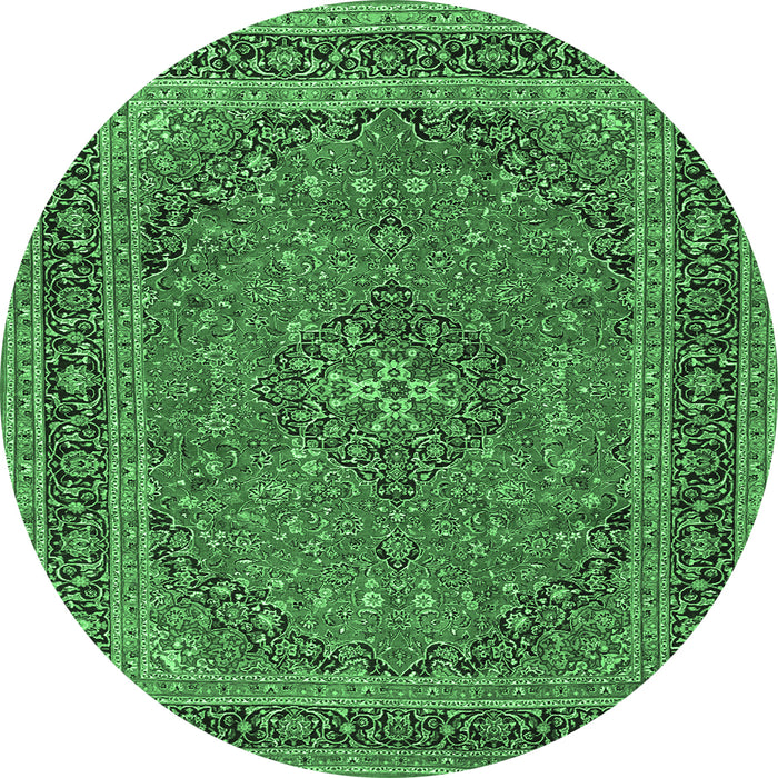 Round Machine Washable Medallion Emerald Green Traditional Area Rugs, wshtr3688emgrn
