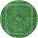 Round Machine Washable Medallion Emerald Green Traditional Area Rugs, wshtr3688emgrn