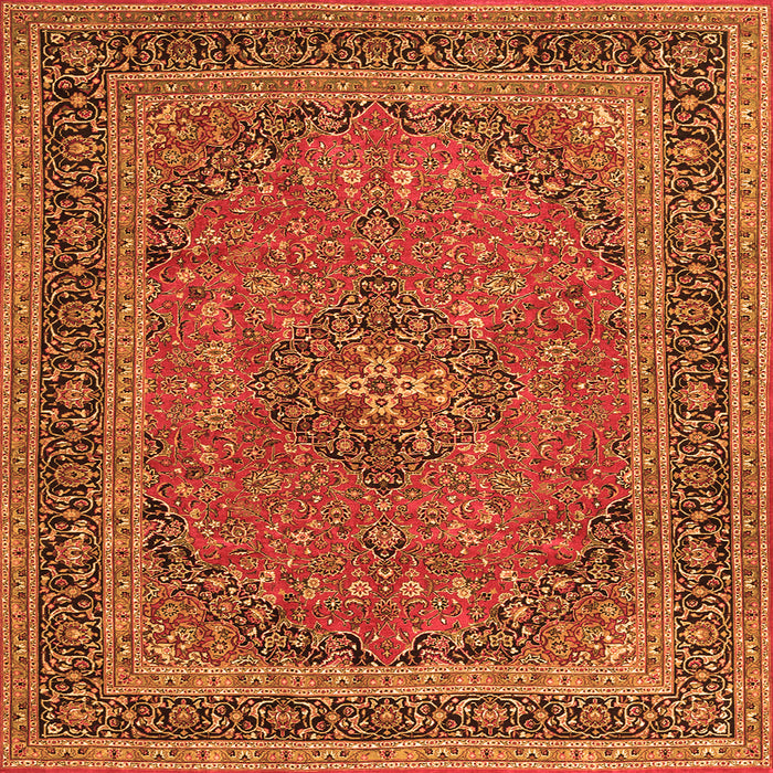 Round Machine Washable Medallion Orange Traditional Area Rugs, wshtr3688org