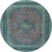 Round Medallion Light Blue Traditional Rug, tr3688lblu