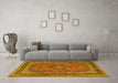 Machine Washable Medallion Yellow Traditional Rug in a Living Room, wshtr3688yw