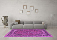 Machine Washable Medallion Purple Traditional Rug, wshtr3688pur