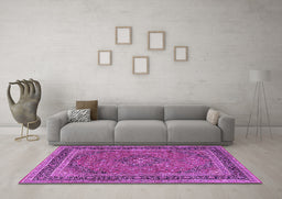 Machine Washable Medallion Purple Traditional Area Rugs in a Living Room, wshtr3688pur
