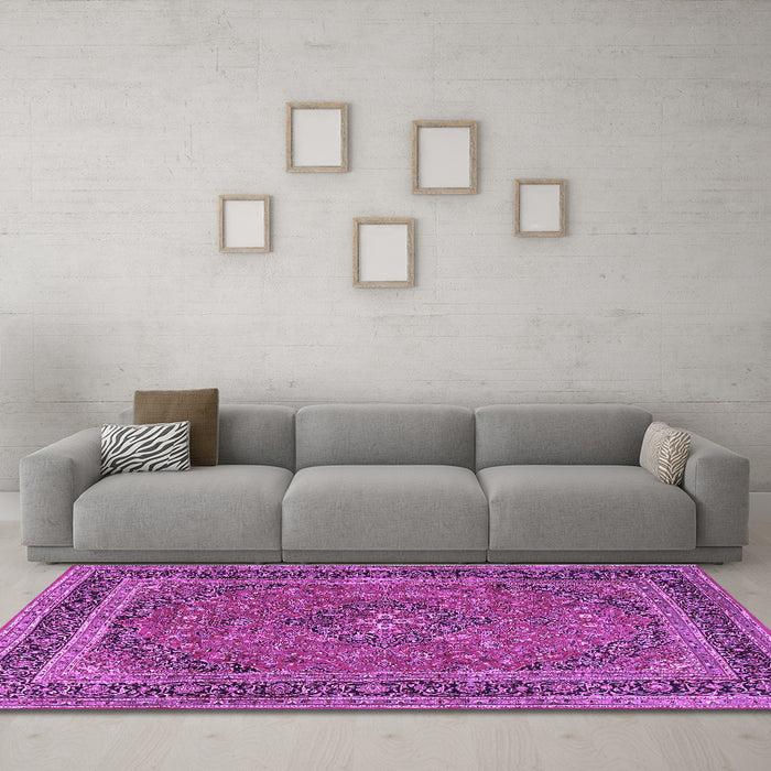 Machine Washable Medallion Purple Traditional Area Rugs in a Living Room, wshtr3688pur
