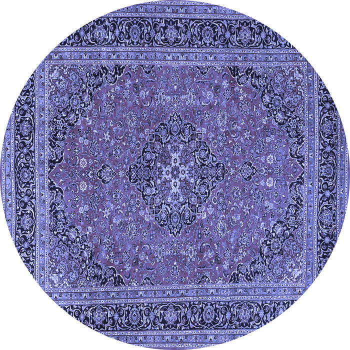 Round Machine Washable Medallion Blue Traditional Rug, wshtr3688blu