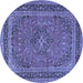 Round Machine Washable Medallion Blue Traditional Rug, wshtr3688blu