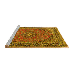 Sideview of Machine Washable Medallion Yellow Traditional Rug, wshtr3688yw