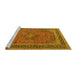 Sideview of Machine Washable Medallion Yellow Traditional Rug, wshtr3688yw