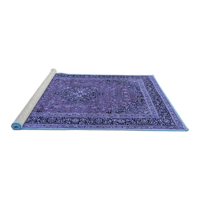 Sideview of Machine Washable Medallion Blue Traditional Rug, wshtr3688blu