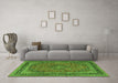 Machine Washable Medallion Green Traditional Area Rugs in a Living Room,, wshtr3688grn