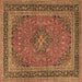 Square Machine Washable Medallion Brown Traditional Rug, wshtr3688brn