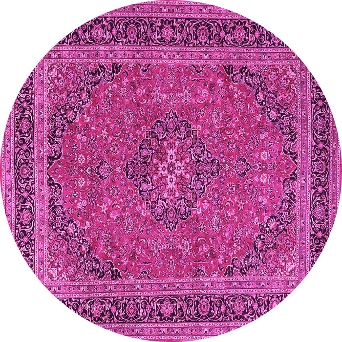 Round Machine Washable Medallion Pink Traditional Rug, wshtr3688pnk