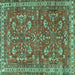 Square Machine Washable Persian Turquoise Traditional Area Rugs, wshtr3689turq