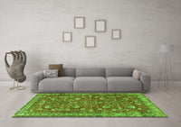 Machine Washable Persian Green Traditional Rug, wshtr3689grn