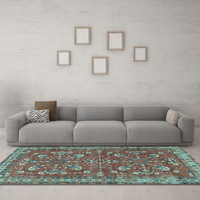 Machine Washable Persian Light Blue Traditional Rug in a Living Room, wshtr3689lblu