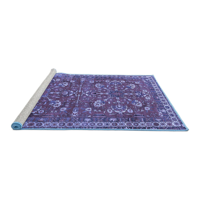 Sideview of Machine Washable Persian Blue Traditional Rug, wshtr3689blu