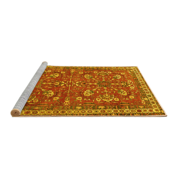 Sideview of Machine Washable Persian Yellow Traditional Rug, wshtr3689yw