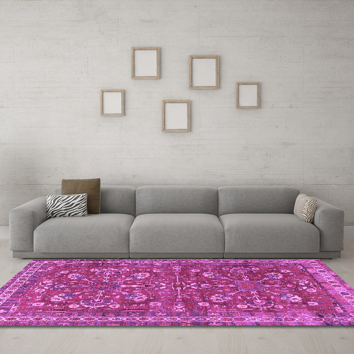 Machine Washable Persian Purple Traditional Area Rugs in a Living Room, wshtr3689pur