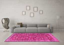 Machine Washable Persian Pink Traditional Rug in a Living Room, wshtr3689pnk