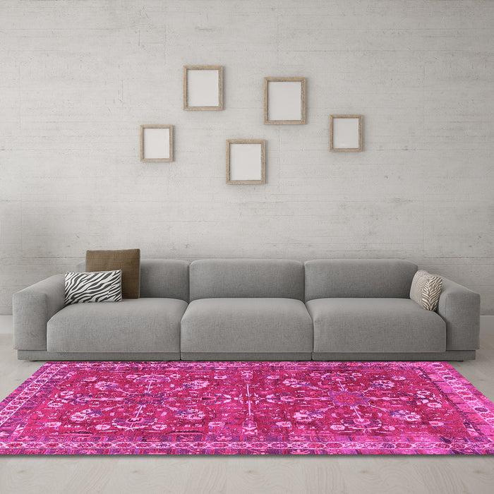 Machine Washable Persian Pink Traditional Rug in a Living Room, wshtr3689pnk