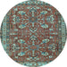 Round Machine Washable Persian Light Blue Traditional Rug, wshtr3689lblu