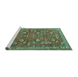 Sideview of Machine Washable Persian Turquoise Traditional Area Rugs, wshtr3689turq
