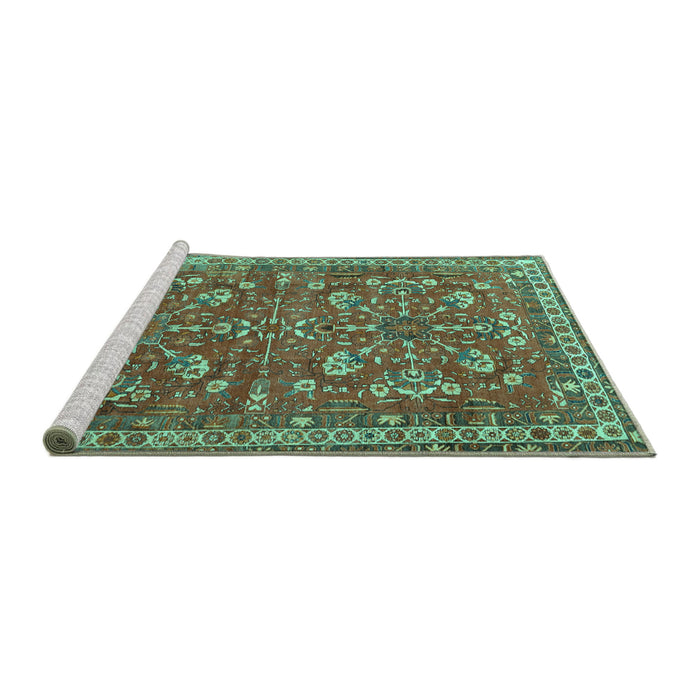 Sideview of Machine Washable Persian Turquoise Traditional Area Rugs, wshtr3689turq