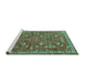 Sideview of Machine Washable Persian Turquoise Traditional Area Rugs, wshtr3689turq