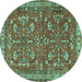 Round Machine Washable Persian Turquoise Traditional Area Rugs, wshtr3689turq