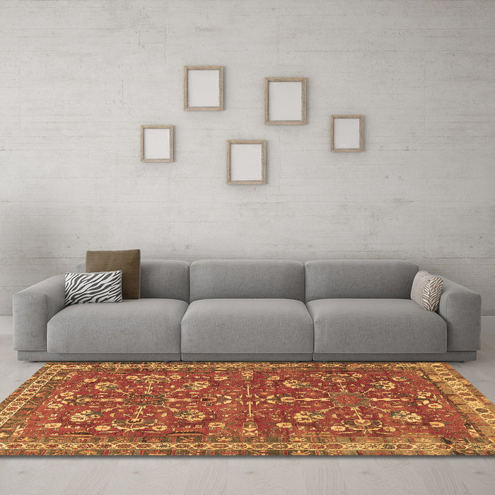 Machine Washable Persian Brown Traditional Rug in a Living Room,, wshtr3689brn