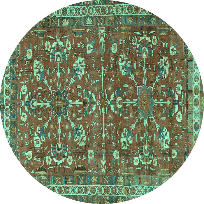 Round Persian Turquoise Traditional Rug, tr3689turq