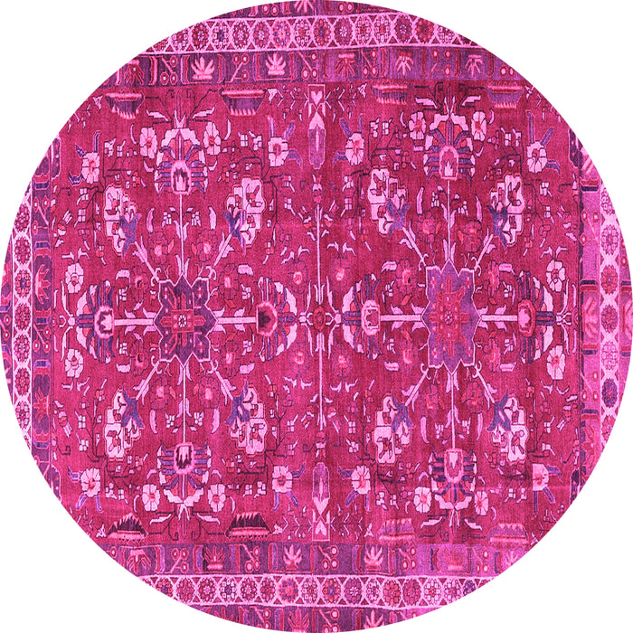 Round Machine Washable Persian Pink Traditional Rug, wshtr3689pnk