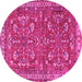 Round Machine Washable Persian Pink Traditional Rug, wshtr3689pnk