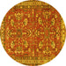 Round Machine Washable Persian Yellow Traditional Rug, wshtr3689yw