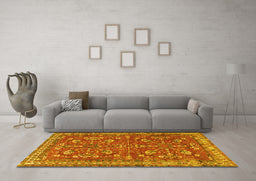 Machine Washable Persian Yellow Traditional Rug in a Living Room, wshtr3689yw