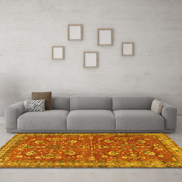 Machine Washable Persian Yellow Traditional Rug in a Living Room, wshtr3689yw