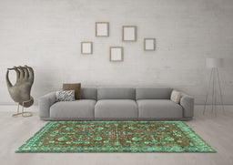 Machine Washable Persian Turquoise Traditional Area Rugs in a Living Room,, wshtr3689turq