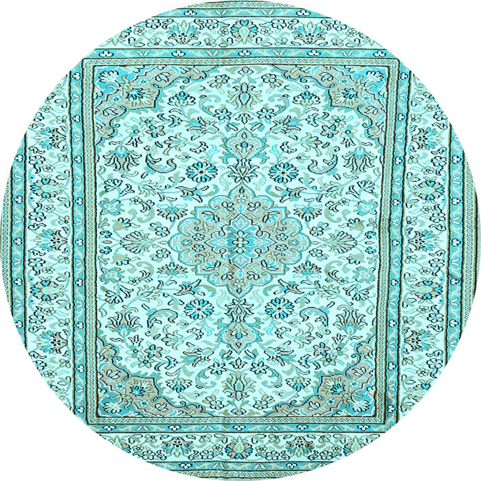 Round Machine Washable Medallion Light Blue Traditional Rug, wshtr368lblu