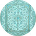 Round Machine Washable Medallion Light Blue Traditional Rug, wshtr368lblu