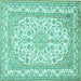 Square Machine Washable Medallion Turquoise Traditional Area Rugs, wshtr368turq