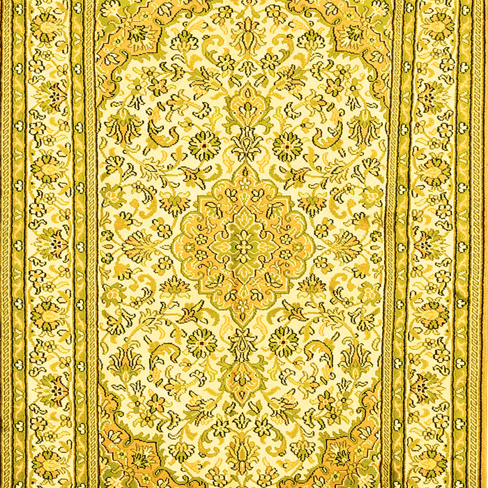 Machine Washable Medallion Yellow Traditional Rug, wshtr368yw