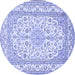 Round Machine Washable Medallion Blue Traditional Rug, wshtr368blu