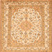 Round Machine Washable Medallion Orange Traditional Area Rugs, wshtr368org