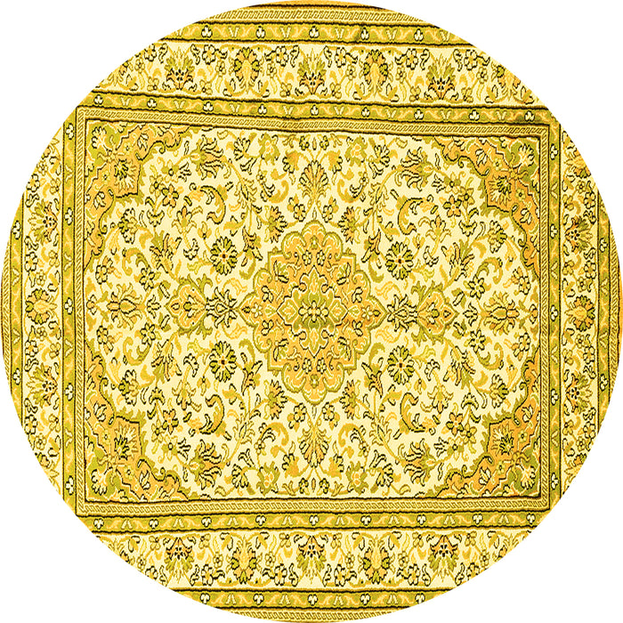 Round Medallion Yellow Traditional Rug, tr368yw
