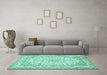 Machine Washable Medallion Turquoise Traditional Area Rugs in a Living Room,, wshtr368turq