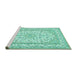 Sideview of Machine Washable Medallion Turquoise Traditional Area Rugs, wshtr368turq