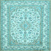 Square Machine Washable Medallion Light Blue Traditional Rug, wshtr368lblu