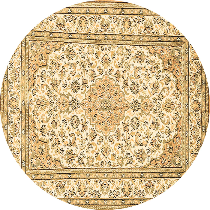 Round Machine Washable Medallion Brown Traditional Rug, wshtr368brn
