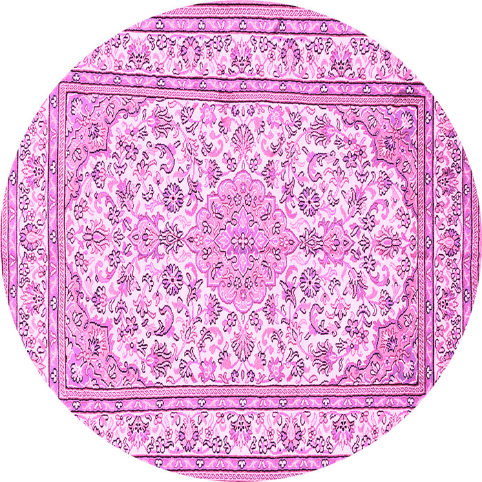 Round Machine Washable Medallion Pink Traditional Rug, wshtr368pnk