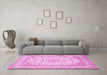 Machine Washable Medallion Pink Traditional Rug in a Living Room, wshtr368pnk